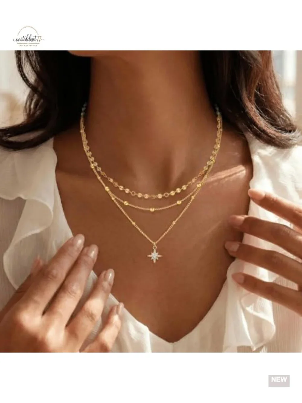 14K Gold Plated Layered Necklace Set Dainty Stacked Choker Pendant